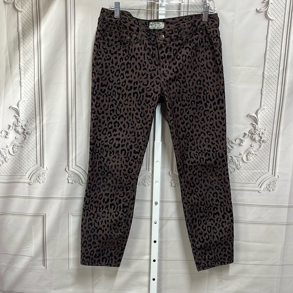 Free People brown with black velvet burnout animal print size 30W jeans